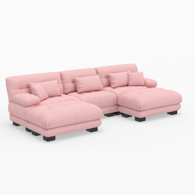 U-Shaped Cloud Modular Sofa with 2 Ottomans & Bolster Pillows – 3-Seater Free Combination Comfy Couch for Living Room