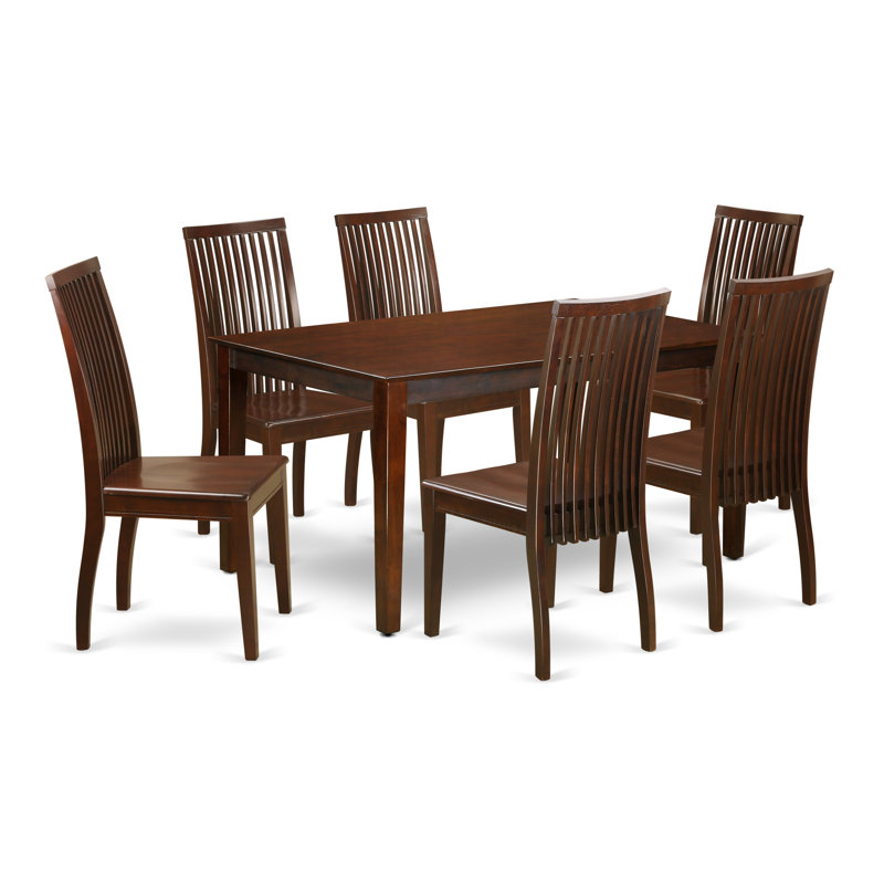7 Piece Kitchen Table & Chairs Set Consist of a Rectangle Dining Table and 6 Dining Room Chairs, 36x60 Inch, Mahogany, No