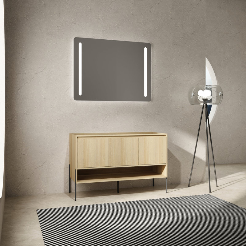 Unité de rangement autoportante pour salle de bain 48 po - Porte à fermeture en douceur fabriquée en bois d'ingénierie, élégance moderne, chêne de couleur extérieure
