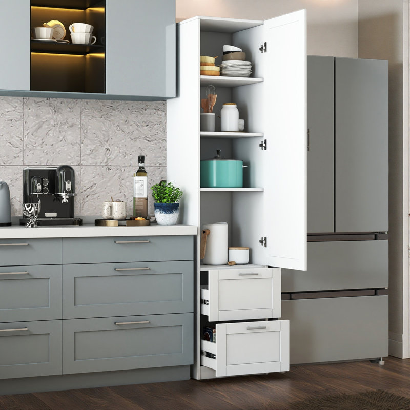 Armoire de cuisine autoportante avec une porte et deux tiroirs