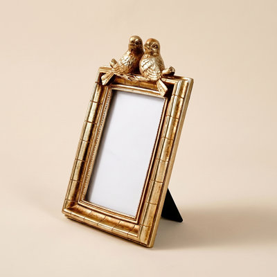Gold Love Birds Photo Frame, Antique Gold Vintage Resin Picture Frame with Sculpted Bird Topper, Tabletop Display for 4x6 5x7, Wedding Gift
