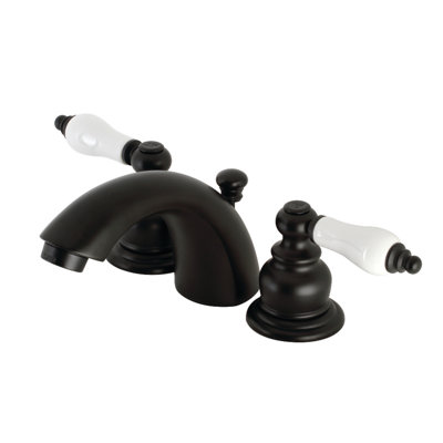 Kingston Brass Victorian Two-Handle 3-Hole Deck Mount Mini-Widespread Bathroom Faucet with Plastic Pop-Up
