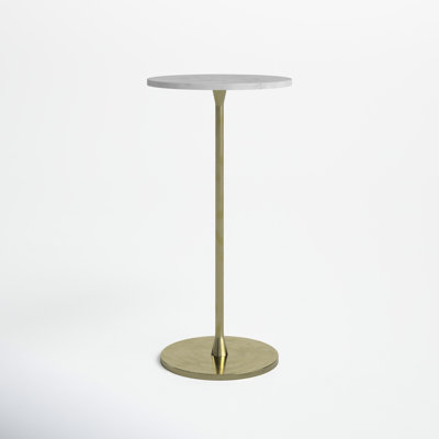 Neutral Glam Gold and White 24"H Round Modern Drink Accent Table with Aluminum and Stone