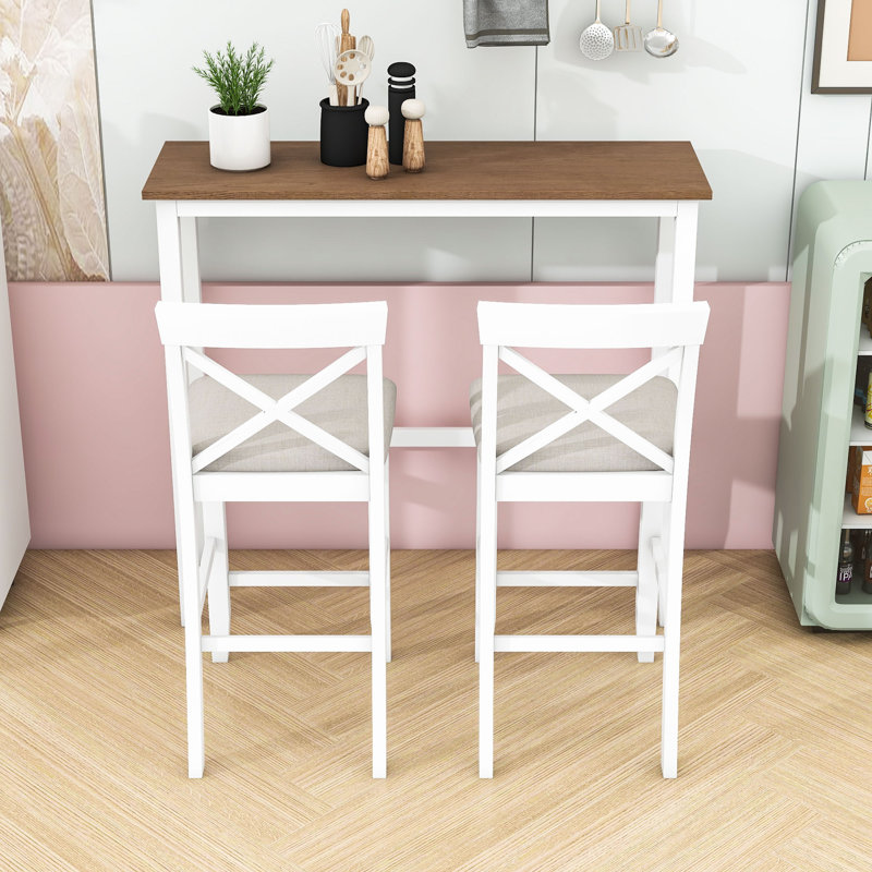Ensemble repas avec table rectangulaire et 2 chaises rembourrées, Brun
