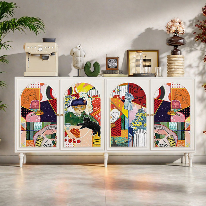 Buffet artistique à quatre portes multifonctionnel, Blanc