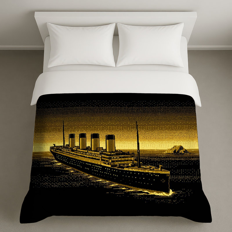 Historic Ocean Liner Duvet Covers, Twin, Black and Gold