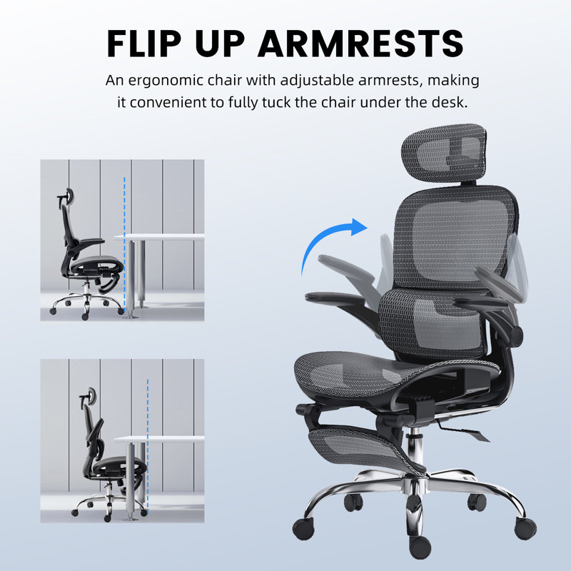 Ergonomic Office Chair, Retractable Footrest, Breathable Mesh