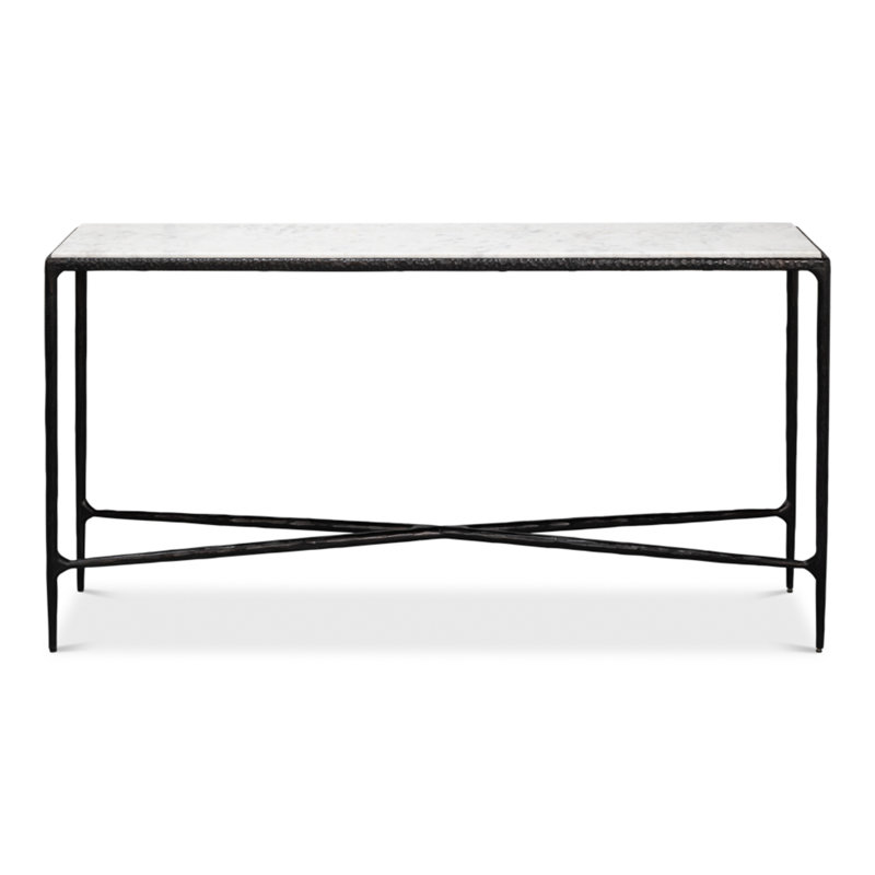 White Marble and Black Iron Rectangular Console Table