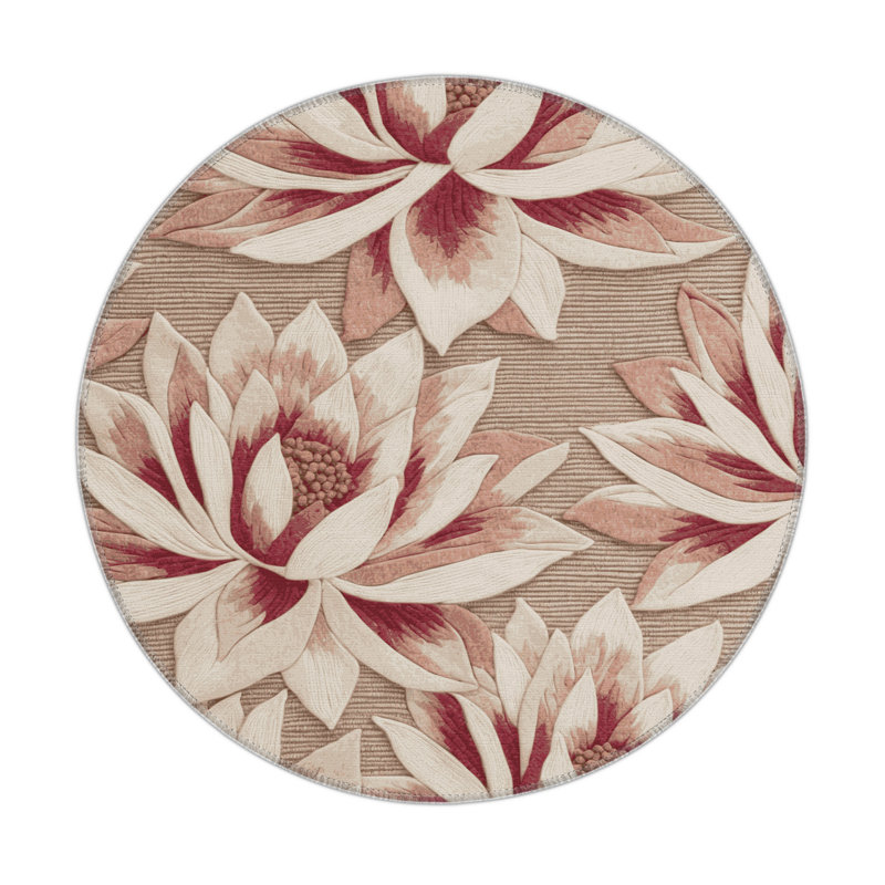 Botanical Beige Indoor and Outdoor Area Rug, Round 5'
