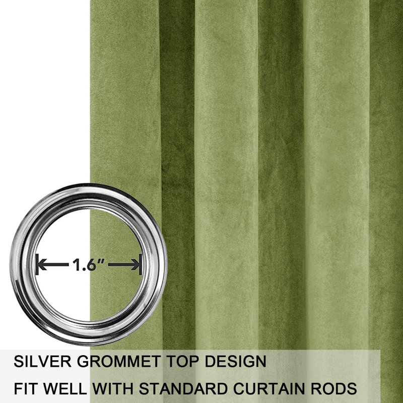 Velvet Blackout Curtain Pair, 52" W x 96" L, Olive Green