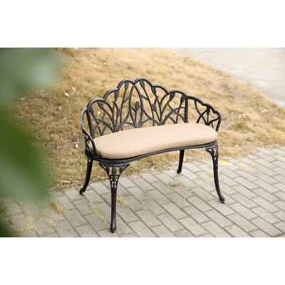 Rouille - Banc de jardin en aluminium coulé pour cour et balcon ergonomique avec accent floral