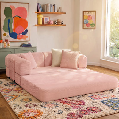 Canapé-lit convertible en velours côtelé de 150 cm de large, canapé de sol pliable et modulable avec mousse à haute résilience, housse amovible et lavable, aucun assemblage requis, canapé compressé livré dans une boîte