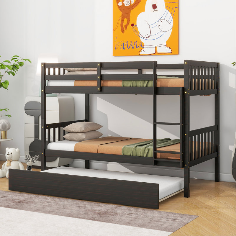 Lit superposé standard en bois massif avec couchette Sotion par Harriet Bee, Lit superposé simple sur simple, Espresso
