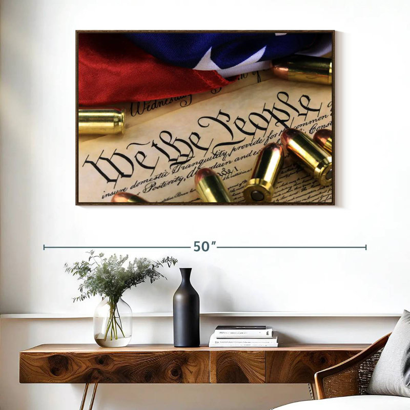 Constitution américaine, préambule et munitions, Cadre flottant en noyer, 40 po x 27 po