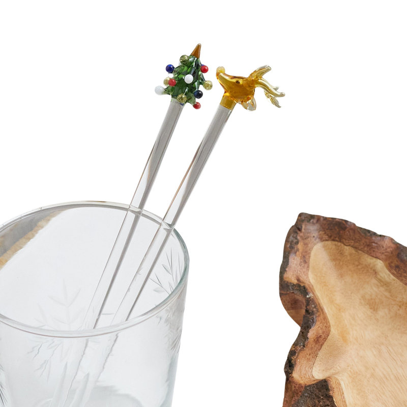 Ensemble de 4 bâtonnets d'arbre en verre Swizzle