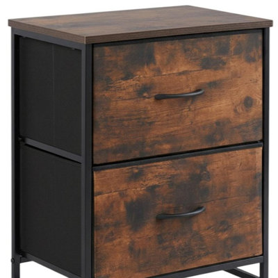  Everettwood 25" Black Iron and Wood Distressed Two Drawer Nightstand