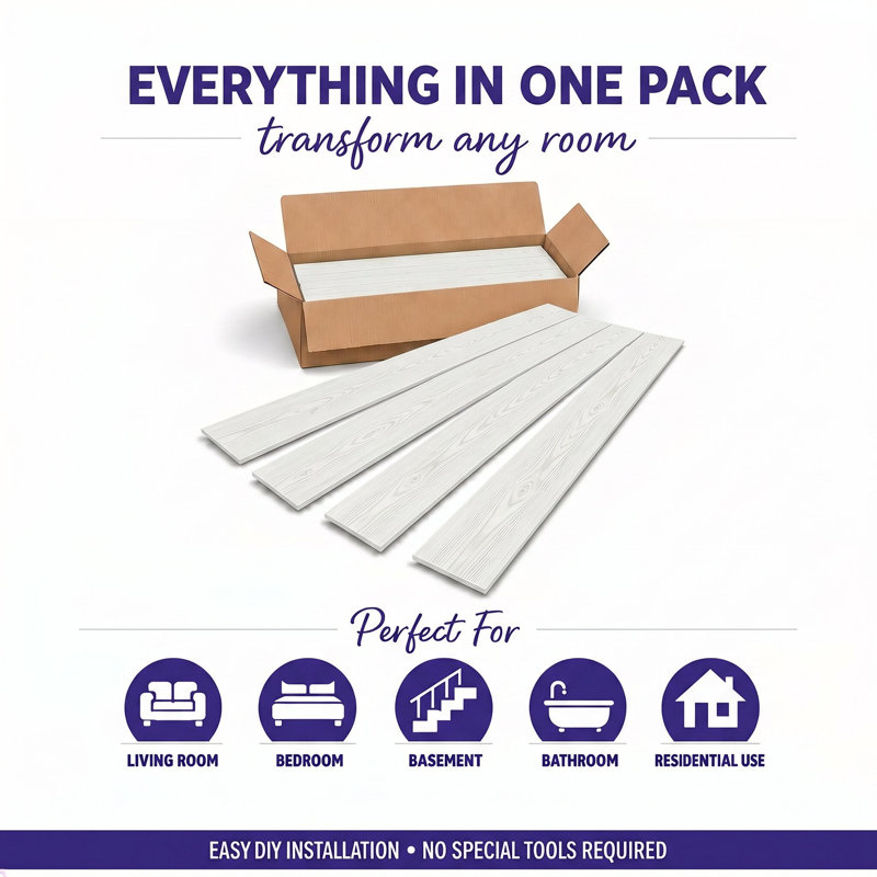 Planches de plafond en mousse et bois collé 39 po x 6 po, Vieux moulin blanc