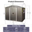 Remise de rangement extérieure en métal gris 8 pi x 6 pi - Fabrication en acier galvanisé, évents intégrés perforés, porte coulissante avec serrure, assemblage facile pour la structure en fer d'atelier, ventilation des évents, garage à construire