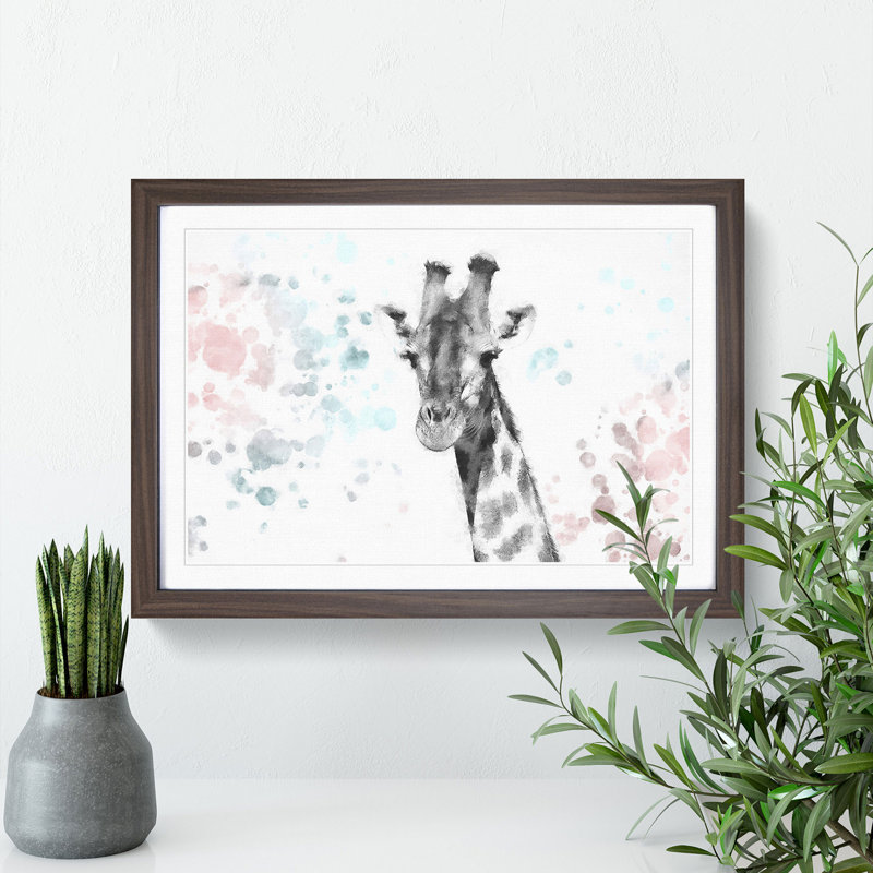 Giraffe with Paint Splashes - Picture Frame Graphic Art Print, Walnut Framed, 45cm H x 63cm W x 2cm D