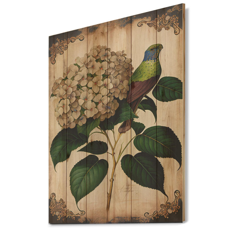Victorien rétro Hydrangena II - Art mural floral en bois - Bois de pin naturel, L 30 po x H 40 po