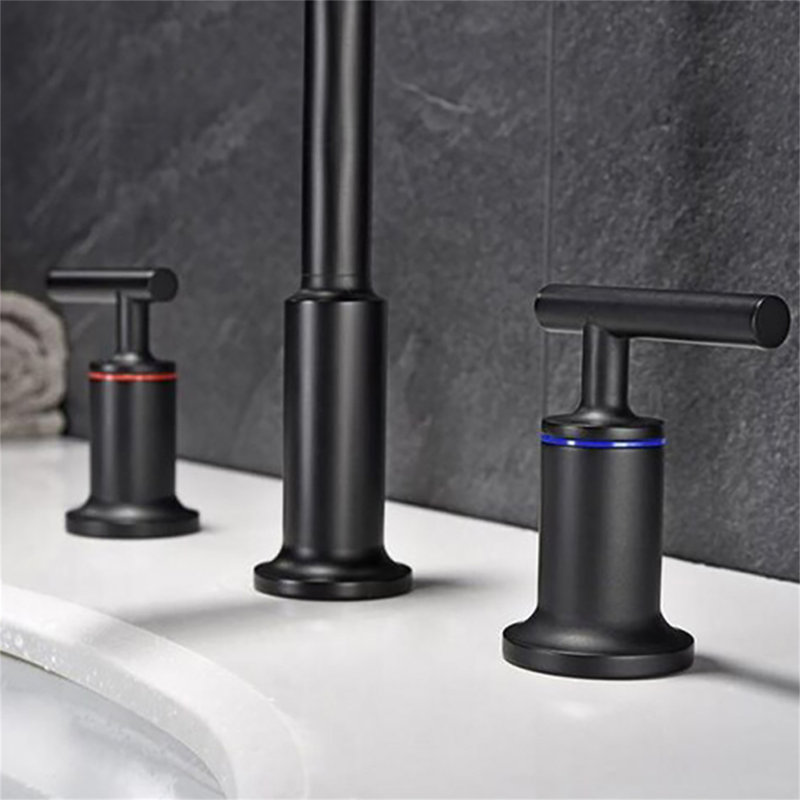 Robinet de lavabo de salle de bain surdimensionné avec tuyau d'alimentation en eau et cartouche CUPC, Noir mat