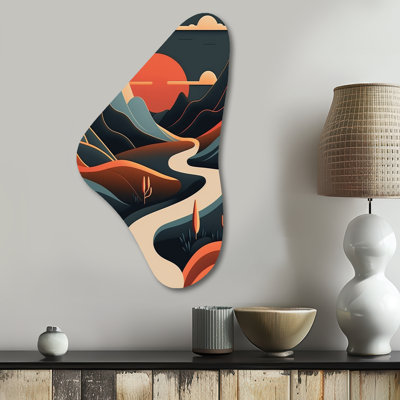 Pine Tree In Graphic Terra Cotta Mountain Landscape III - Landscape Mountains Boomerang Shape Asymmetric Metal Wall Art