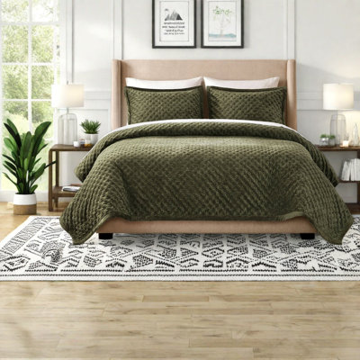 Ensemble de literie en velours de grande taille, couvre-lit matelassé vert pour chambres