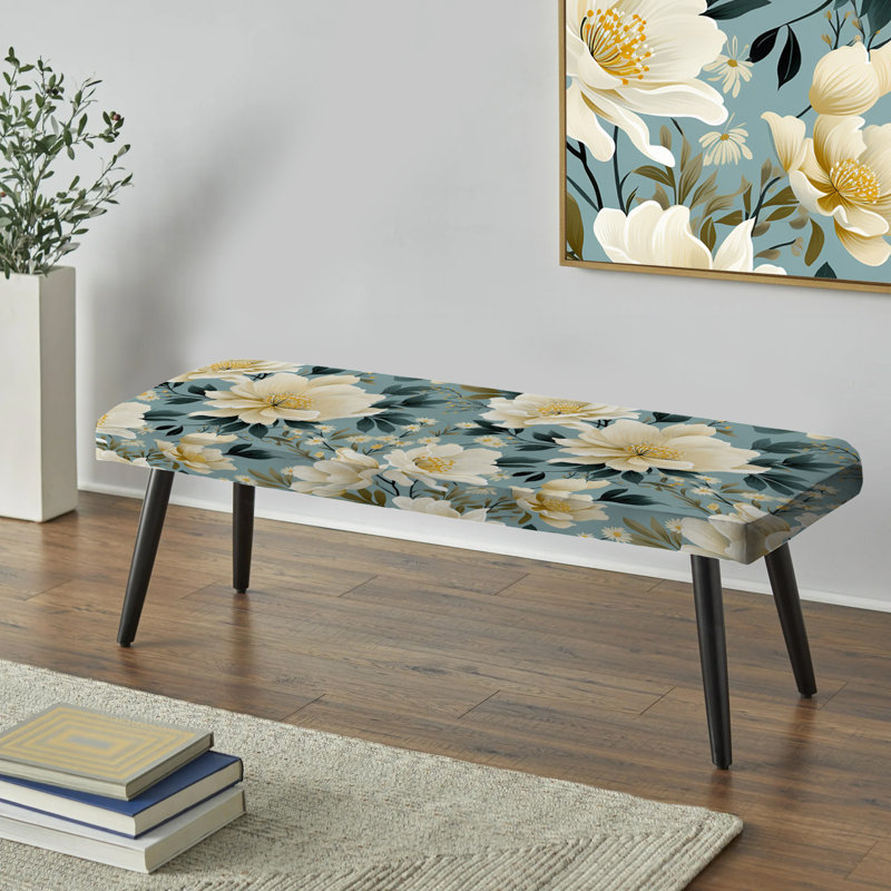 Subdued Oasis Boho Pattern - Floral Upholstered Black Bench
