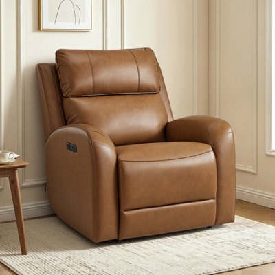 Zero Wall Hugger Genuine Leather Power Recliner Chair with Adjustable Power Headrest