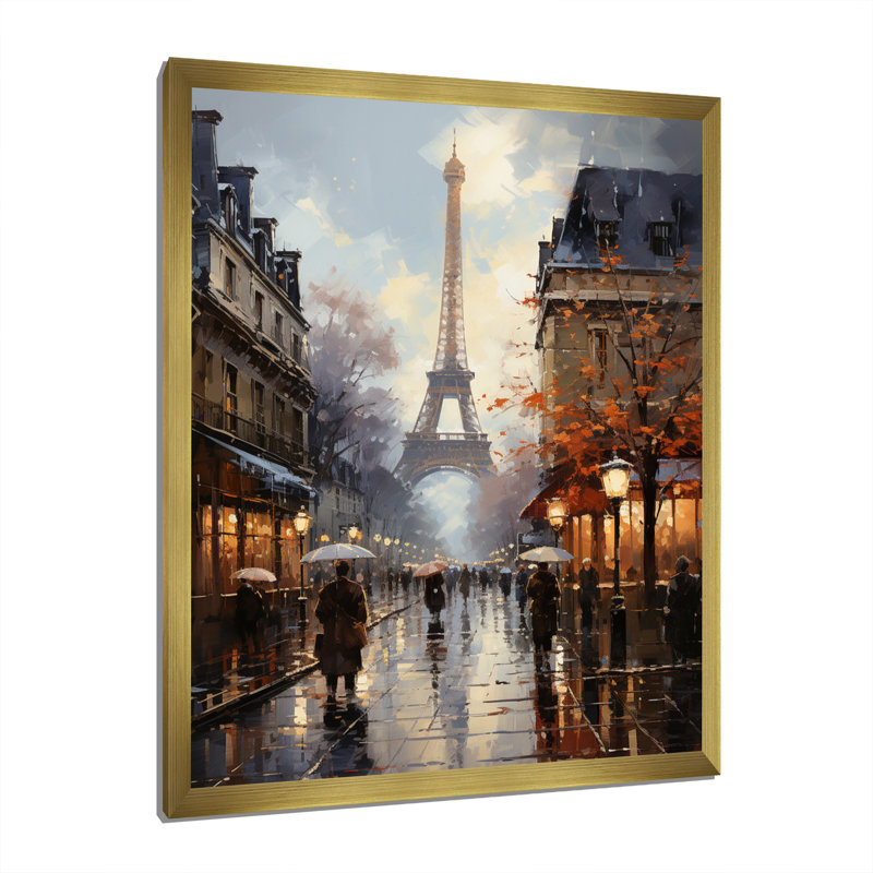 Eiffel Paris au 19e siècle - art mural Paris, Cadre doré simple, H 40 po x l 30 po x P 1,5 po