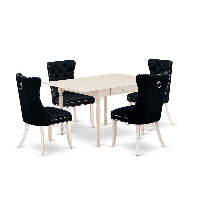 Cet ensemble de salle à manger 5 pièces comprend une table de cuisine rectangulaire avec Dropleaf et 4 chaises rembourrées