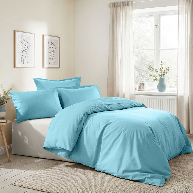 Premium 100% Cotton Ranforce Double Quilt Cover Set, Turquoise | Includes 79 x 79 Duvet Cover & Two 31 x 31 Pillowcases | 155 Thread Count, Button Closure, Machine Washable at 86°F | Soft, Durable & Stylish Bedding