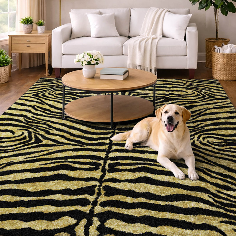 Premium Machine Washable Dream Shag Zebra Rug, Gilded, 10' x 14'