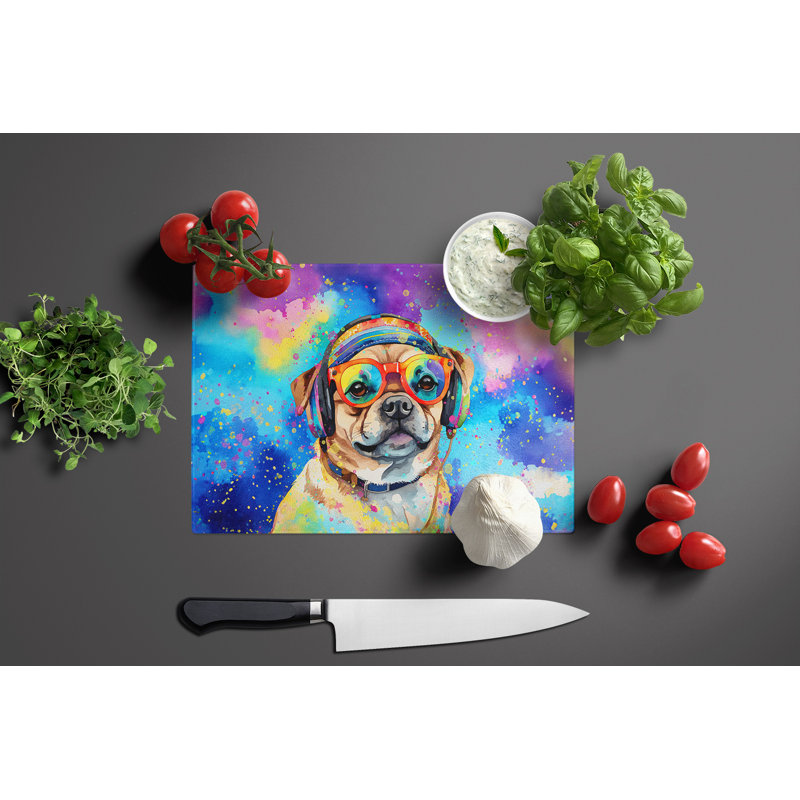 Pug Hippie Dawg Glass Cutting Board Large