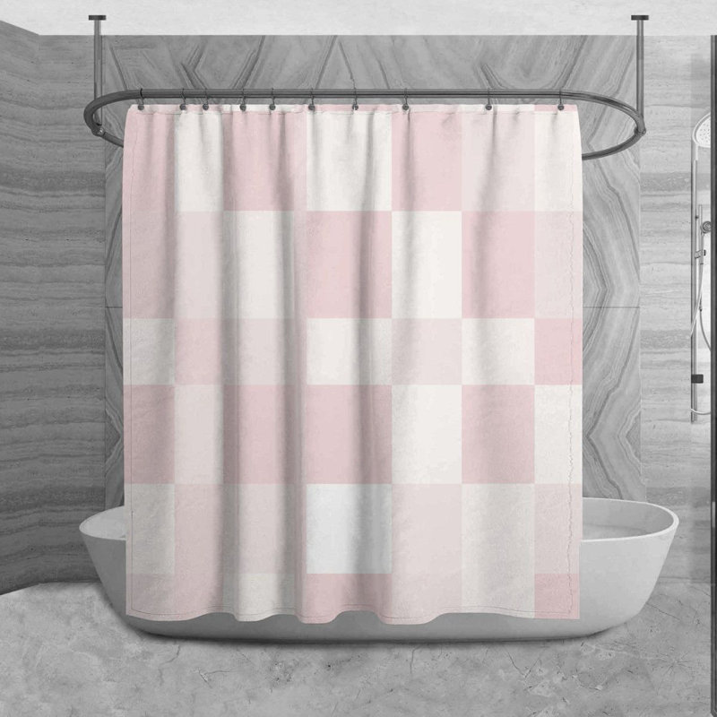 Rideau de douche à carreaux Shaima, H 84 po x l 70 po, Rose / blanc