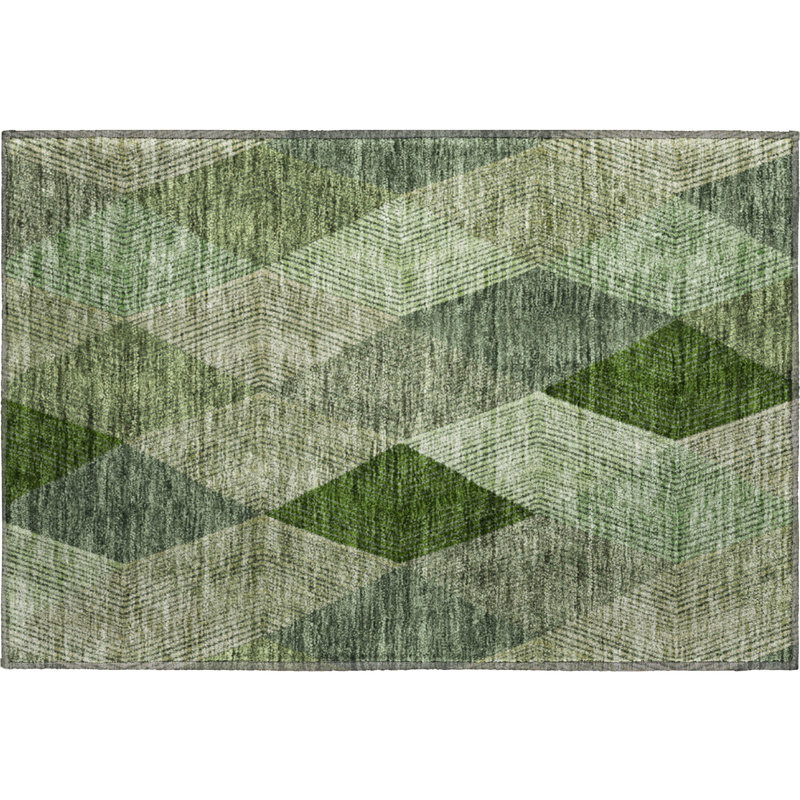Premium Machine Washable Prisco Green Rug, Rectangle 1'8" x 2'6"