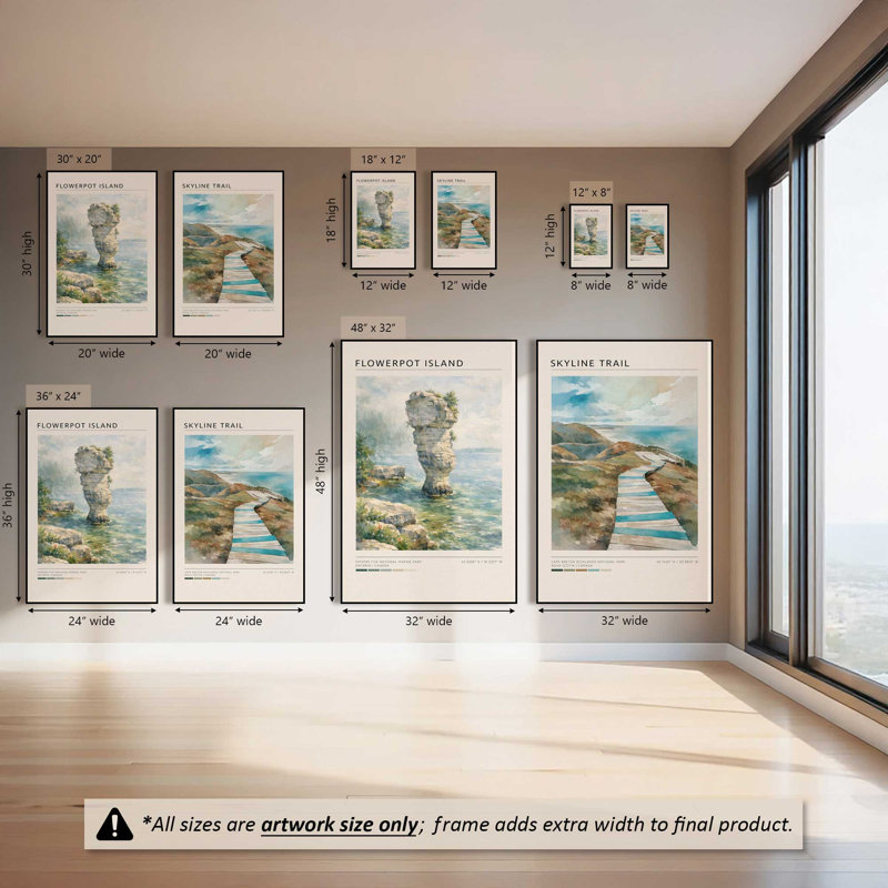 Ensemble de 2 impressions sur toile Flowerpot Island & Skyline Trail, 48 po x 32 po, Chrome poli
