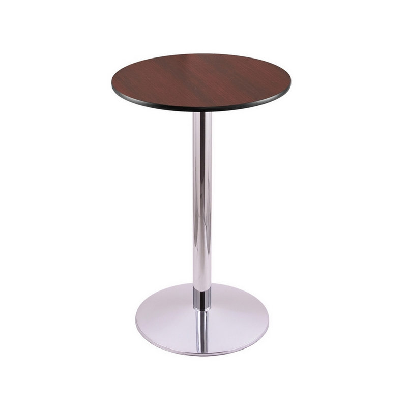 Table à piédestal à hauteur de bar, Diamètre de 24 po, Chrome, Brun