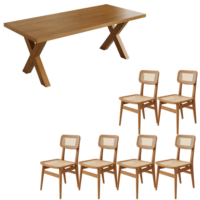 Japanese style solid wood dining table set, 29.5"H x 62.9"L x 31.4"W
