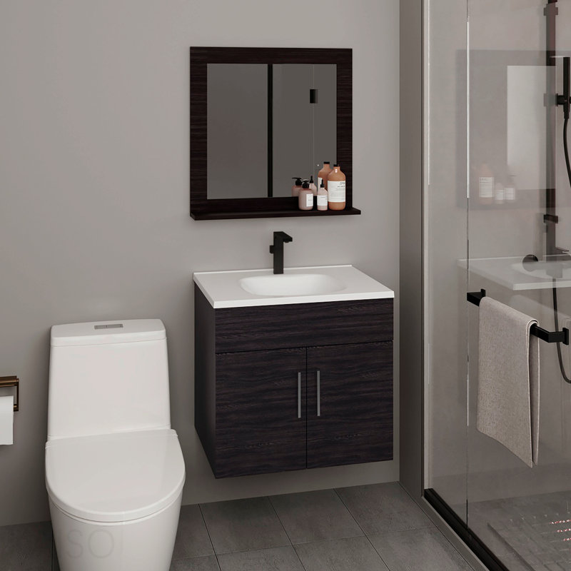 Armoire de salle de bain à miroir Blake avec deux tablettes intérieures, rangement mural noir, Noir