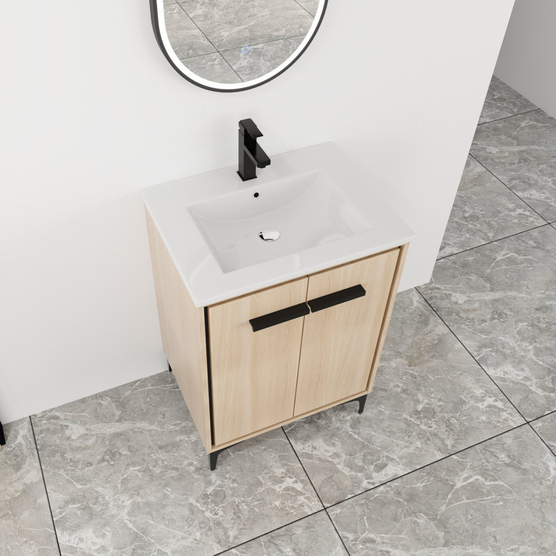 Meuble-lavabo simple 24 po avec plateau en céramique Kebron