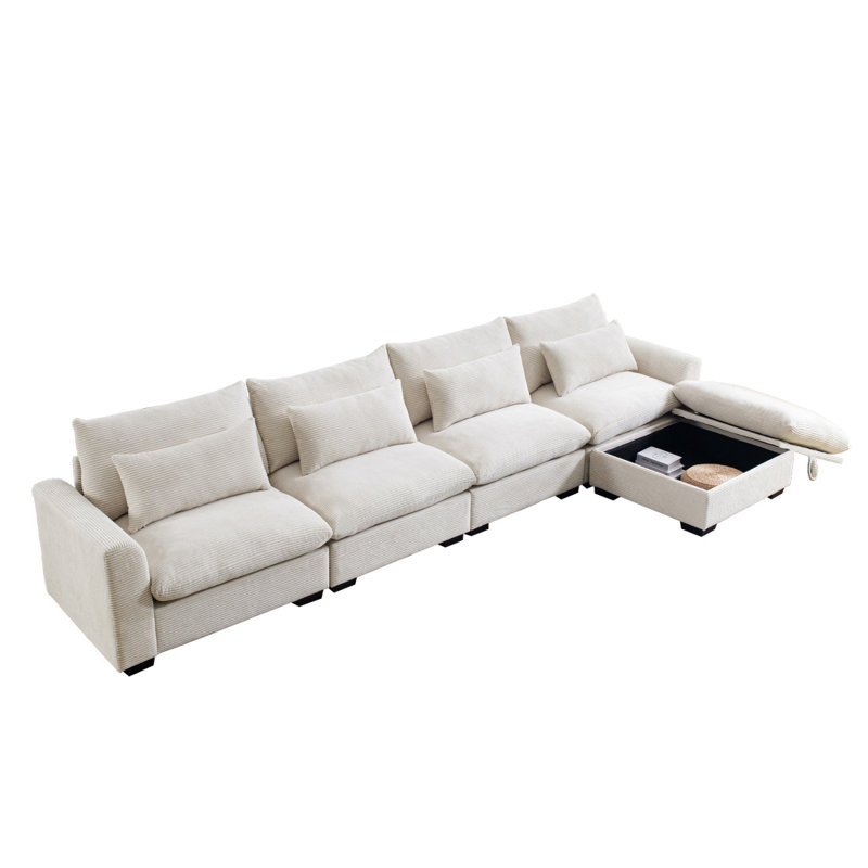 Canapé modulaire Modern Canapé modulaire en velours côtelé Canapé modulaire, H 34,6 po x l 157,5 po x P 33,8 po, Beige