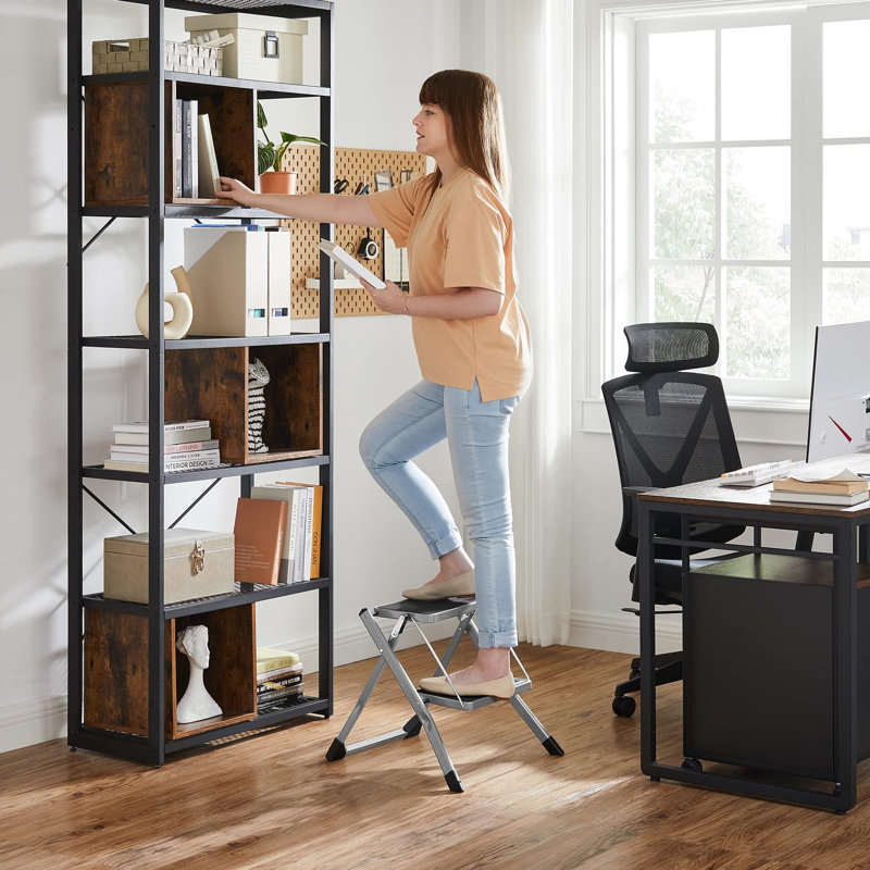 2 Step Ladder, Heavy Duty Steel, Folding, Grey
