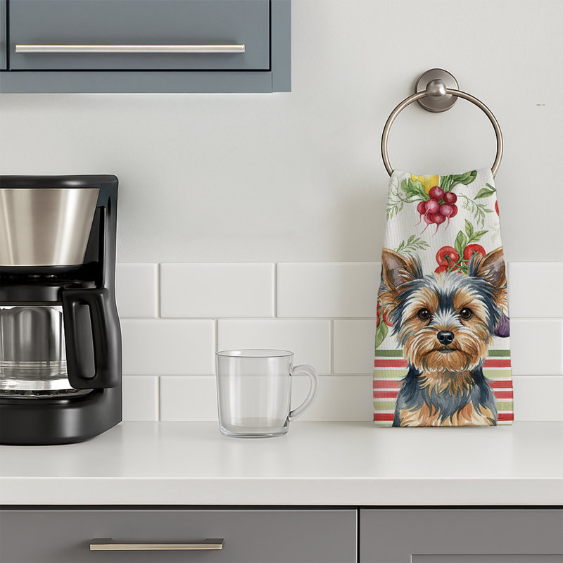 Blue and Tan Yorkshire Terrier Vegetables Kitchen Towel, Blue/Tan Yorkshire Terrier