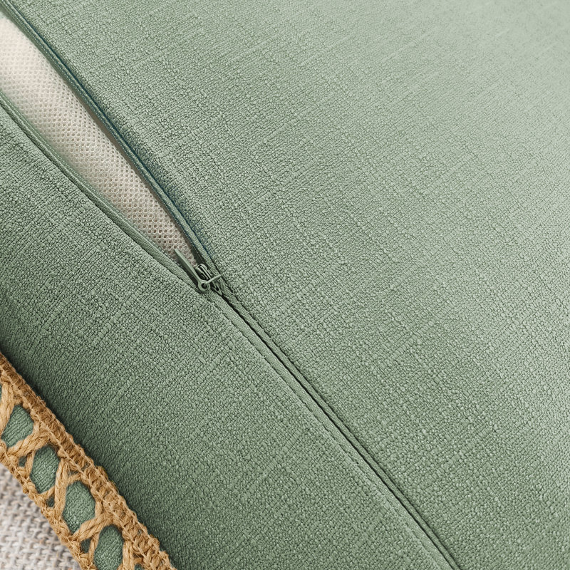 Farmhouse Trimmed Burlap Linen Polyester Pillow Cover, 18"H x 18"W, Sage Green, Square