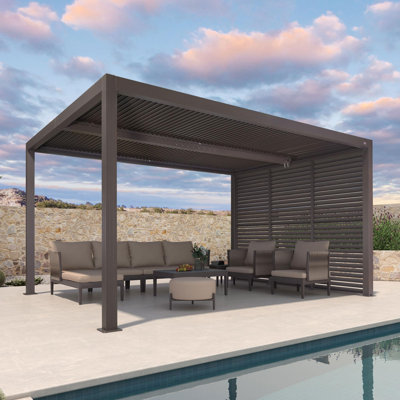 Purple Leaf Outdoor Louvered Pergola With Detachable Louver Wall Patio Adjustable Aluminum Canopy Retractable Metal Roof For Deck Outside Backyard Hardtop Gazebo Sun Shade