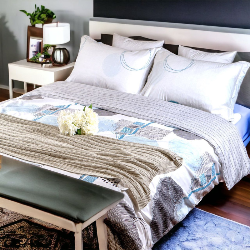 Polyester Satin Floral Duvet Cover, Queen Duvet Cover + 2 Standard Pillowcases