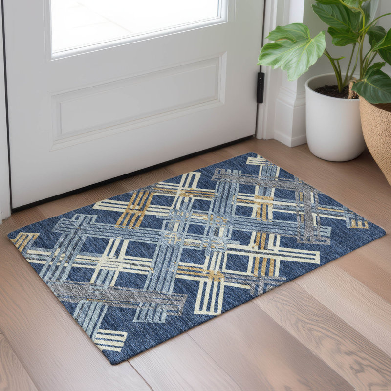 Machine Washable Indoor/Outdoor Chantille ACN2452 Geometric Rug, 1'8" x 2'6", Navy