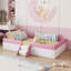 Full Size Upholstered  Daybed Frame with Fence and Stairs,(PINK+WHITE)-831130000-871428664