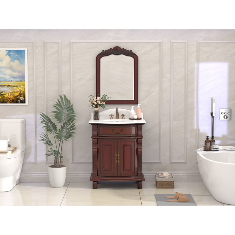 Meuble-lavabo simple Hopkinton de style traditionnel en bois massif de 76 cm (30 pouces) avec comptoir en marbre blanc, collection Benton.
